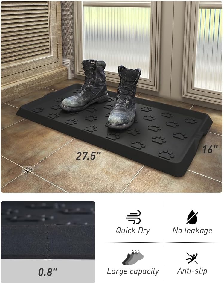 SUPENUIN Paw Pattern Boot Tray for Entryway Waterproof Rubber Mats for Dogs Multipurpose Shoe Mat Tray for Entryway Indoor Outdoor Multi Use Catch All Trays Shoe Storage 16x27.5 Inches - Image 2